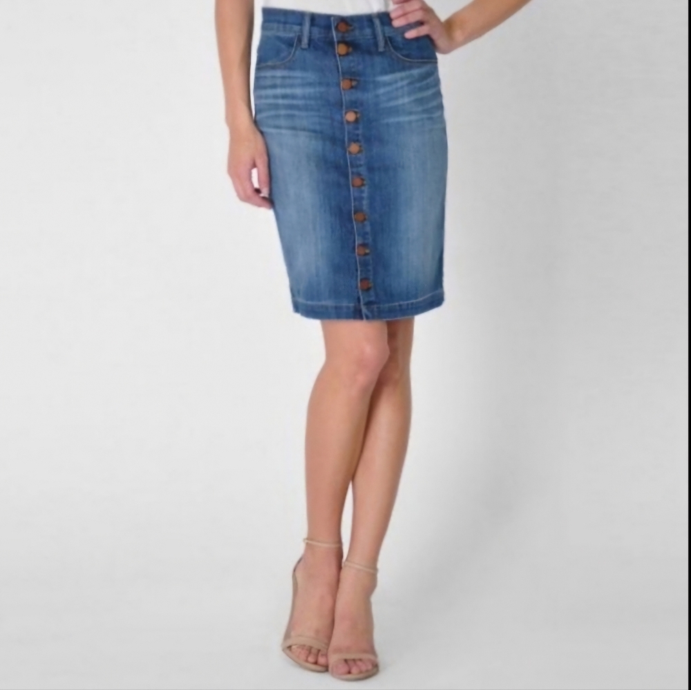 Fidelity Denim Dark Vintage Button Front Pencil Mini Jean Skirt Size 24